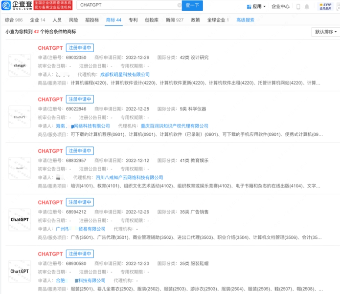 过于火爆!ChatGPT商标遭密集抢注