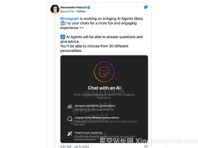 Instagram 正在测试一项类似于 Snapchat 的 My AI 人工智能聊天机器人:具有 30 种不同个性