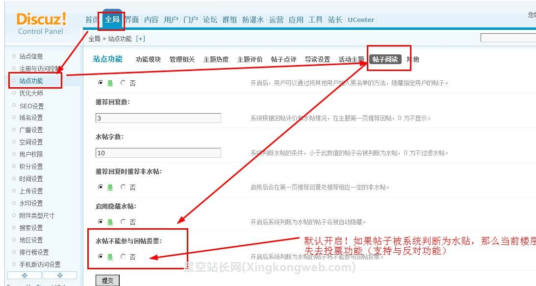 Discuz启用与关闭水贴不能参加回帖投票功能