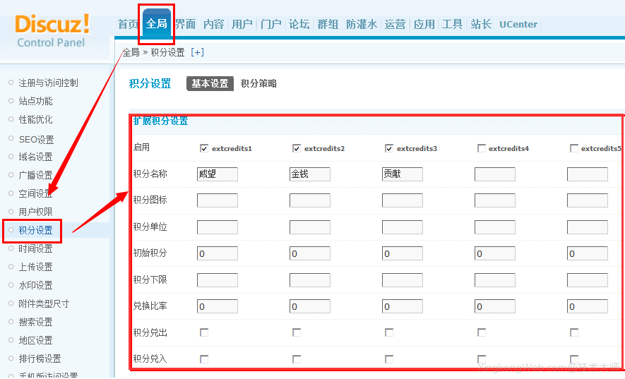 Discuz积分权限设置教程